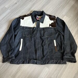 Vintage Jeff Hamilton Men's Size 4XL Cowhide Leather Dark Denim Jacket‎ Zip Up